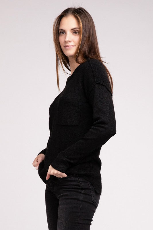 ZENANA Melange Hi-Low Hem Round Neck Sweater - NeoKira Unlimited
