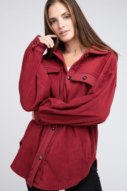 BiBi Fleece Buttoned Down Oversized Jacket Jacket BiBi BURGUNDY S 