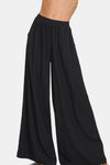 Zenana Pleated Linen Blend Wide Leg Pants Pants Trendsi Black S 