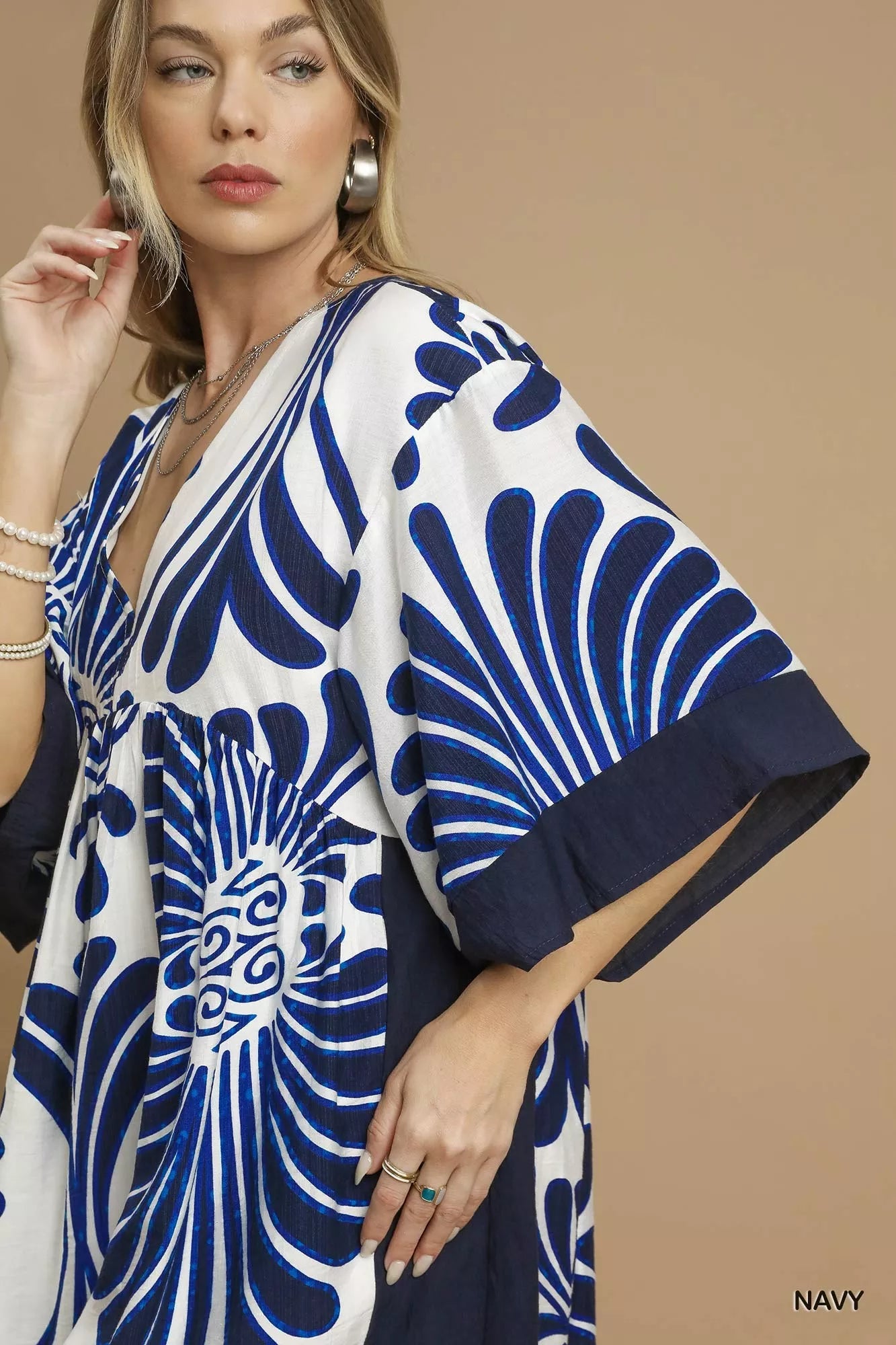 Umgee Abstract Print Kimono Sleeve Mini Dress - NeoKira Unlimited
