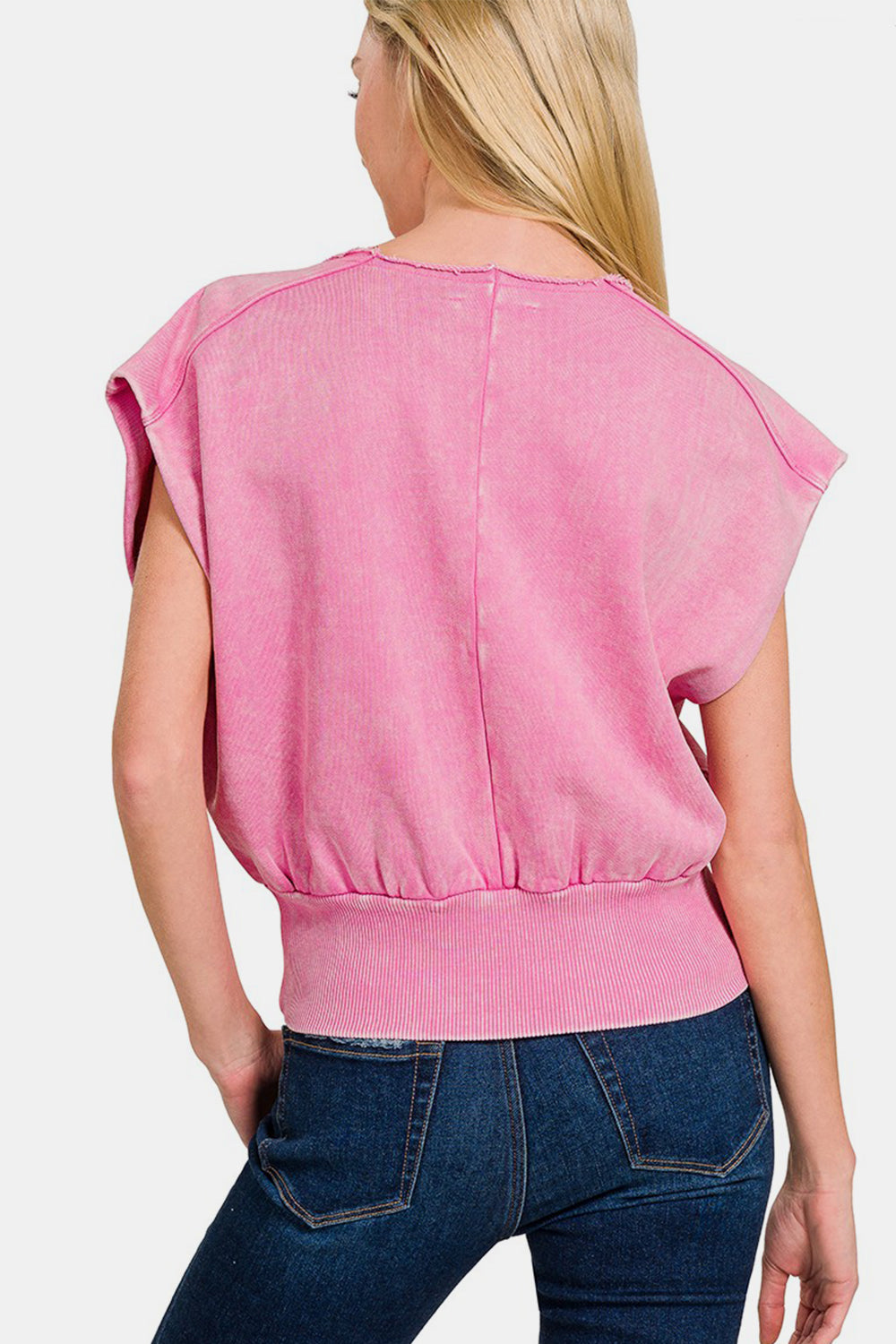 Zenana Washed Boat Neck Bottom Banded Dolman Sleeve Top Top Trendsi   