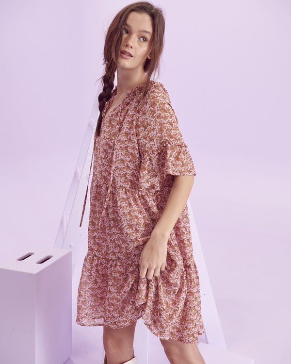 Jade By Jane Boho Floral Ruffle Sleeve V-Neck Mini Dress – Plus Size Flow & Flair - NeoKira Unlimited