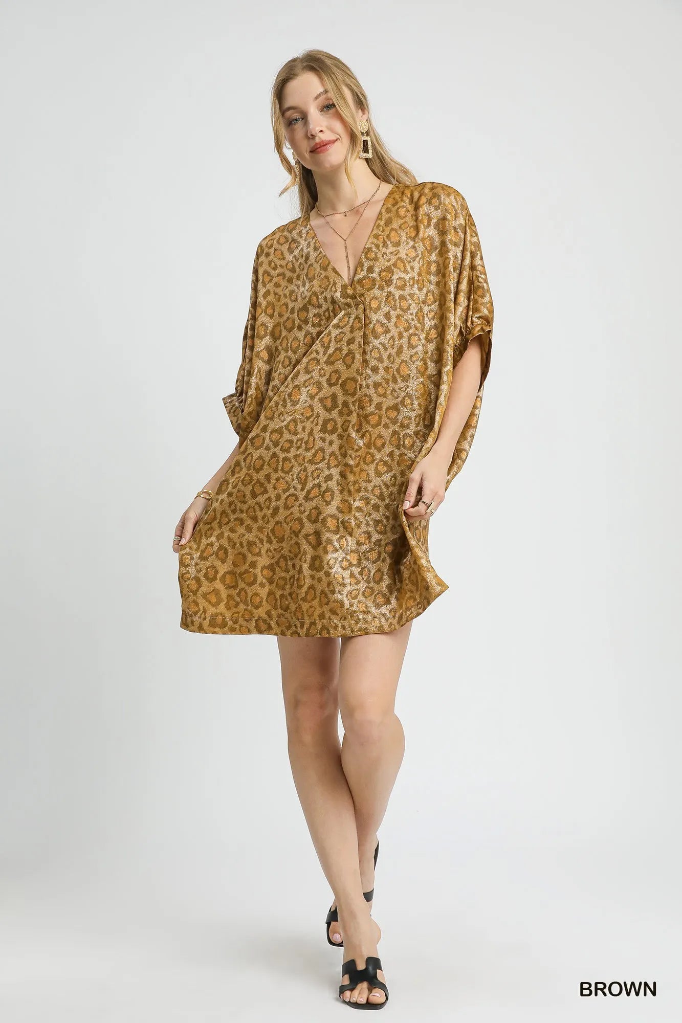Umgee Metallic Leopard Print V-Neck Kimono Dress – Glam Statement Style - NeoKira Unlimited