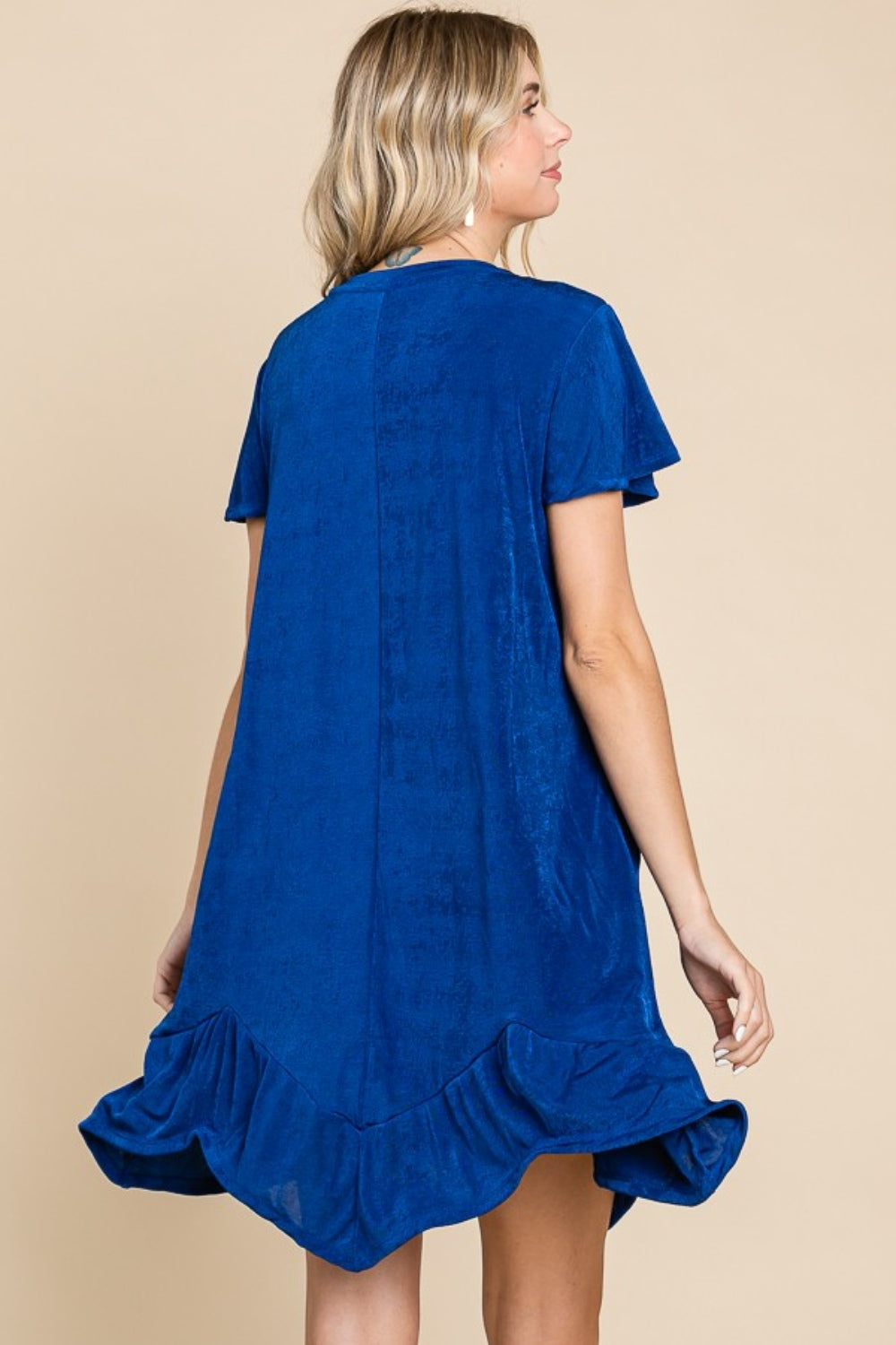 Culture Code Full Size Short Sleeve Ruffled Asymmetric Hem Dress - NeoKira Unlimited