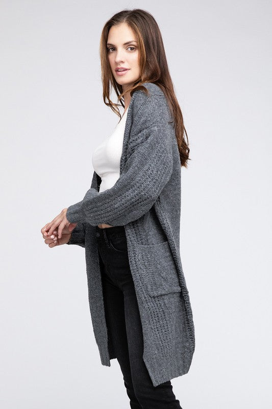 BiBi Twist Knitted Open Front Cardigan With Pockets Cardigan BiBi   