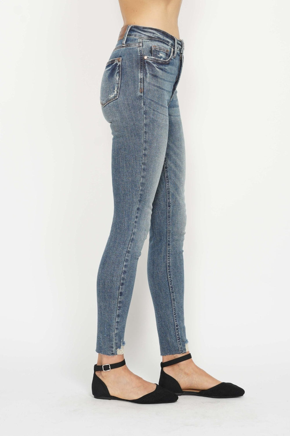 Judy Blue Full Size Tummy Control Vintage Wash Hem Destroy Skinny Jeans - NeoKira Unlimited