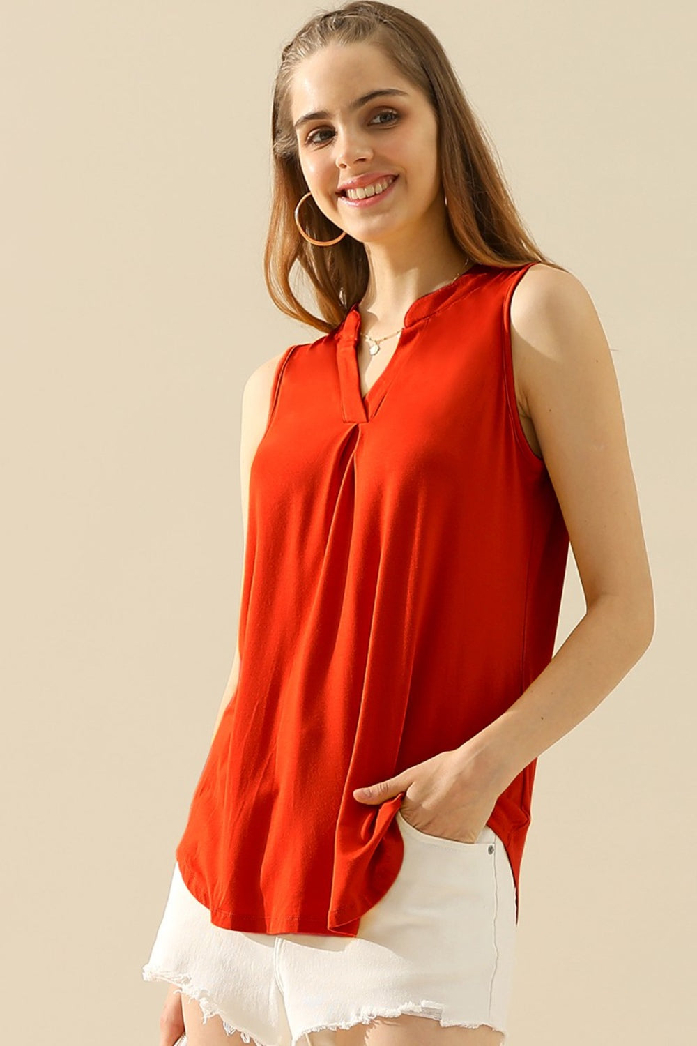 Ninexis Full Size Notched Sleeveless Top Top Trendsi RED S 