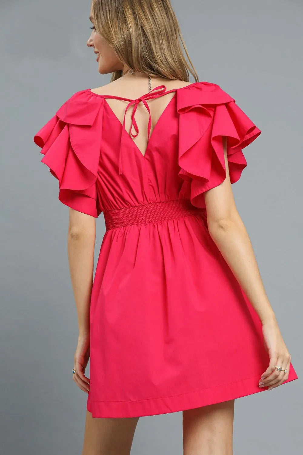 Umgee Hot Pink Fit and Flare Dress – Double Ruffle Feminine Glam Style - NeoKira Unlimited