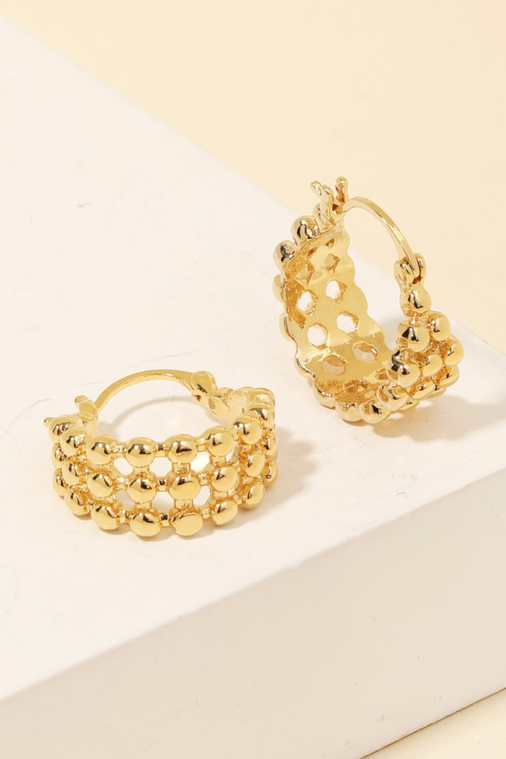 Fame Metallic Bead Pincatch Hoop Earrings Hoops Trendsi   