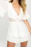 Flutter Sleeved Short Romper with Crochet Trim Romper One and Only Collective Inc   