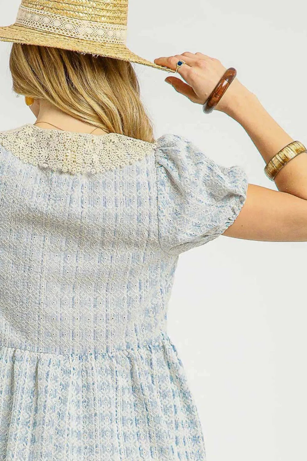 Umgee Cottagecore Lace Detail Short Puff Sleeve Mini Dress - NeoKira Unlimited