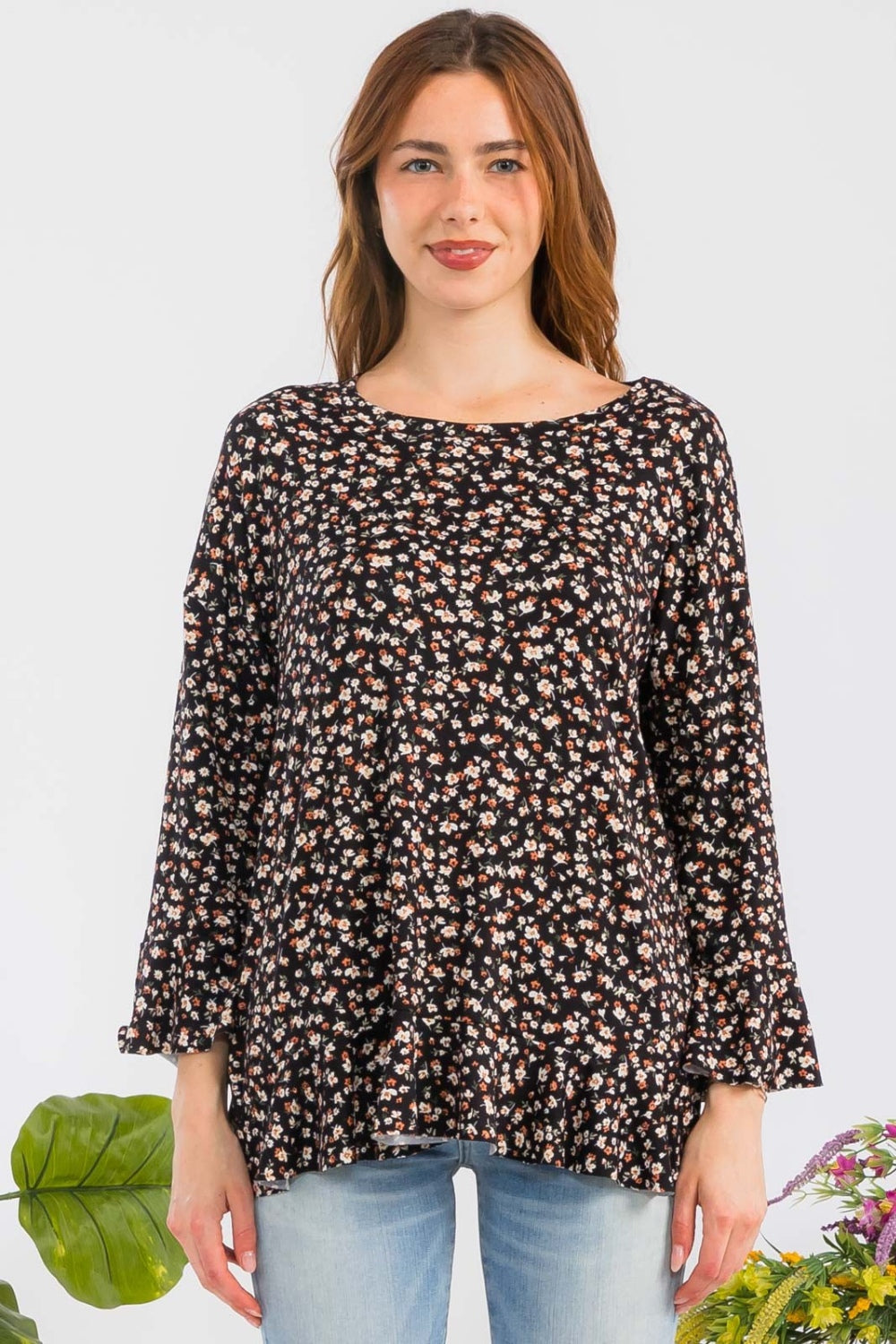 Celeste Full Size Floral Ruffle Detail Top Top Trendsi   