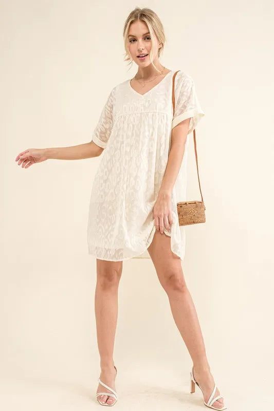And The Why Woven Leopard Baby Doll Roll-Sleeve Casual Dress - NeoKira Unlimited
