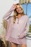 BiBi Striped Thumbhole Long Sleeve Top Top Trendsi   