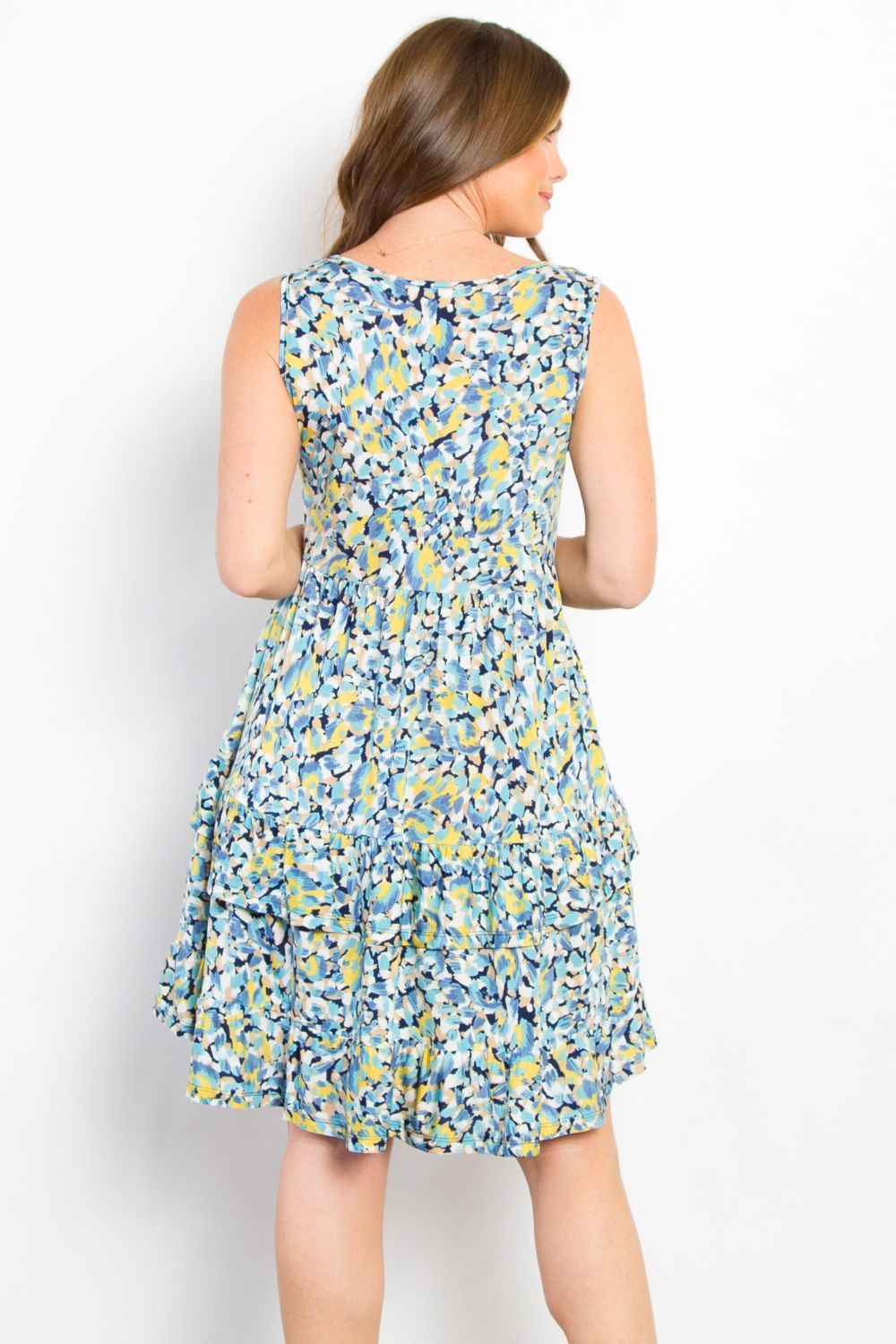 Be Stage Full Size Print Wrinkle Free Ruffled Dress Mini Dress Trendsi   