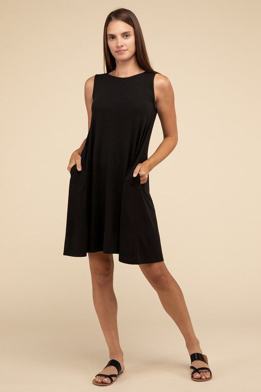 Sleeveless Flared Slip Summer Dress with Side Pockets Mini Dress ZENANA   