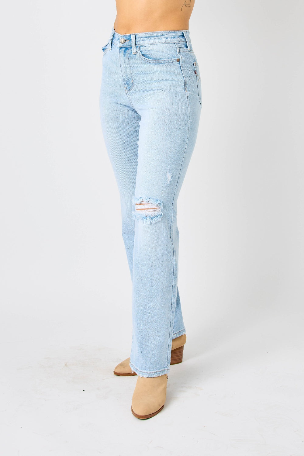 Judy Blue Full Size High Waist Distressed Straight Jeans Jeans Trendsi   