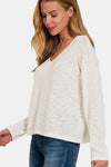 Zenana V-Neck Dropped Shoulder Long Sleeve T-Shirt T-Shirt Trendsi   