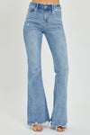 Risen Full Size High Rise Frayed Hem Flare Jeans Jeans Trendsi Light 0(24) 