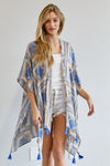 Printed Short Sleeve loose Kimono  Davi & Dani ORANGE BLUE S 