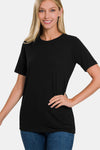 Zenana Full Size Crew Neck Short Sleeve T-Shirt T-Shirt Trendsi Black S 