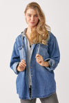 RISEN Zip Up Hooded Denim Shirt Hoodie Trendsi   