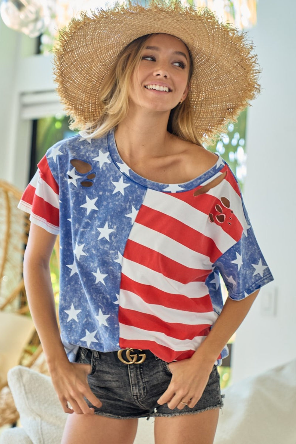 BiBi American Flag Theme Short Sleeve T-Shirt - NeoKira Unlimited