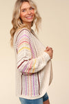 Haptics Full Size Striped Crochet Open Front Cardigan - NeoKira Unlimited