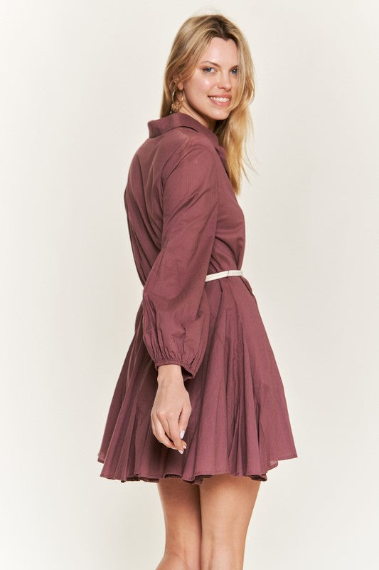 Jade By Jane Solid Flare Button Down Shirt Dress With Belt Mini Dress Jade By Jane   