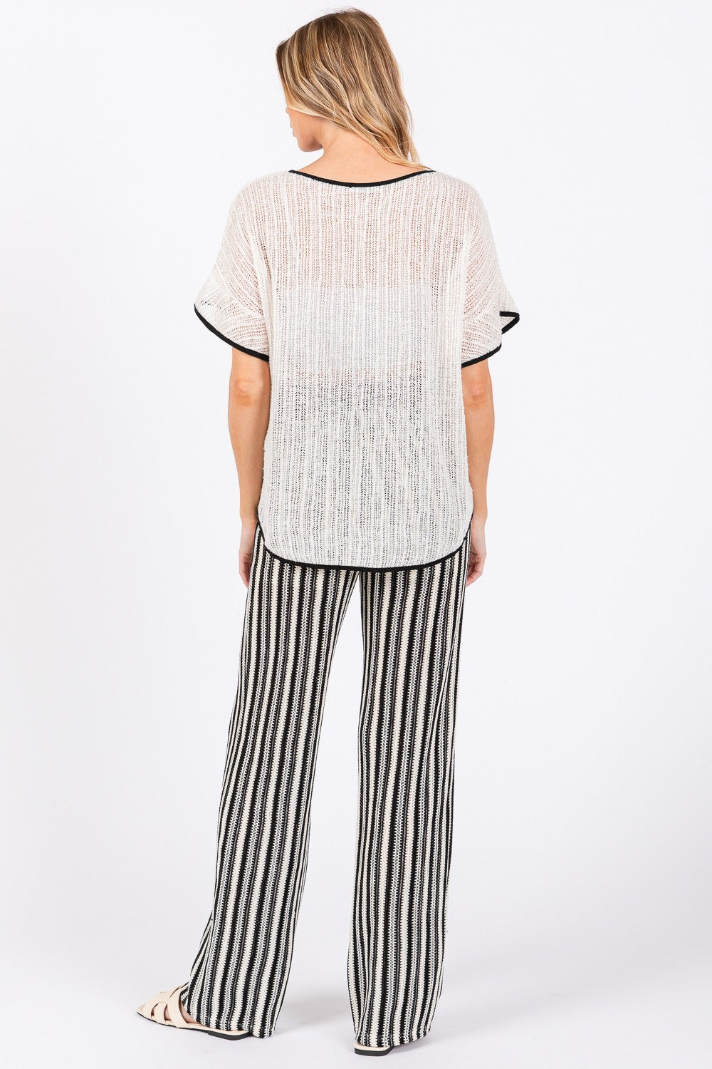 GeeGee Contrast Trim Short Sleeve Knit Cover Up - NeoKira Unlimited