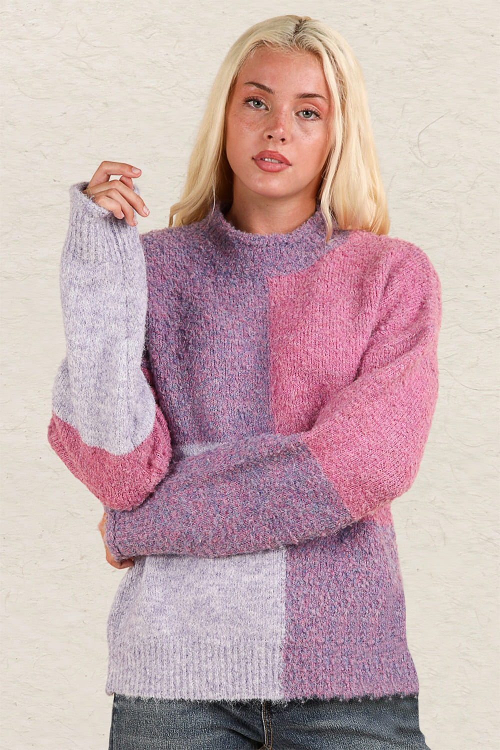VERY J Color Block Mock Neck Drop Shoulder Sweater - NeoKira Unlimited