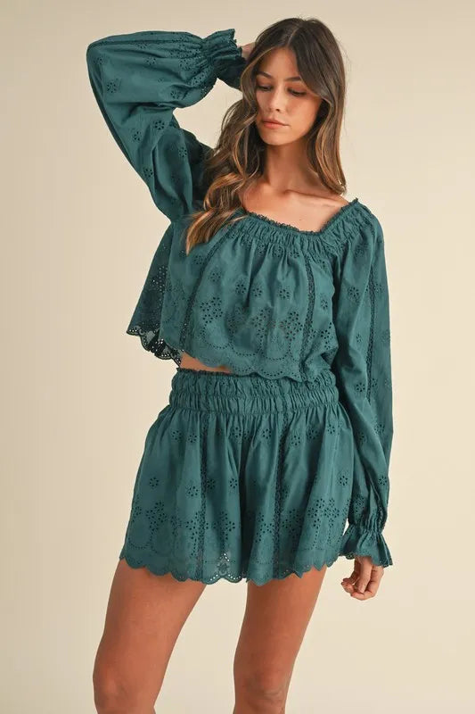MABLE Embroidered Scalloped Lace Top and Short Set - NeoKira Unlimited
