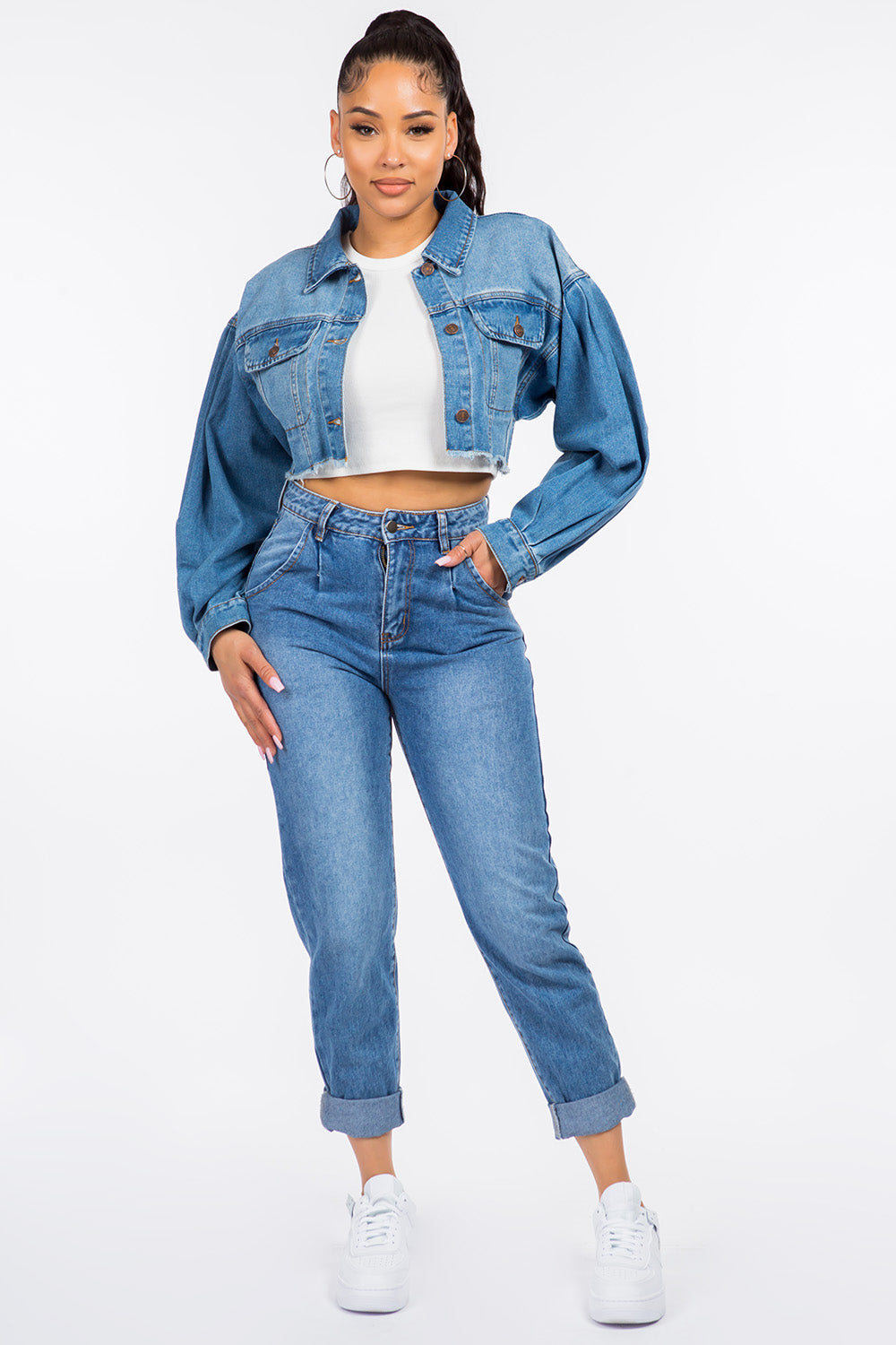 American Bazi High Waist Pleated Waist Mom Jeans Jeans Trendsi   