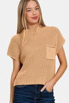 Zenana Mock Neck Short Sleeve Cropped Sweater Sweater Trendsi   