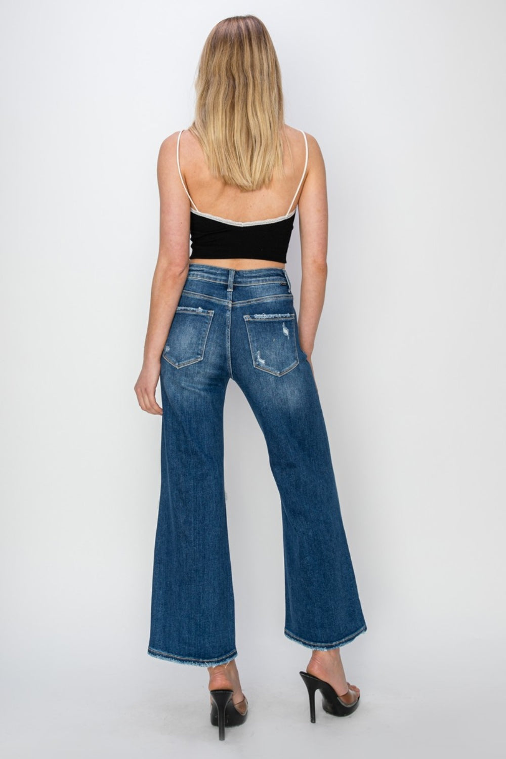 Risen Full Size High Rise Patch Detailed Wide Leg Crop Jeans Jeans Trendsi   