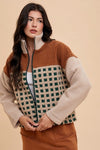 Annie Wear Plaid Zip Up Drop Shoulder Sherpa Jacket - NeoKira Unlimited