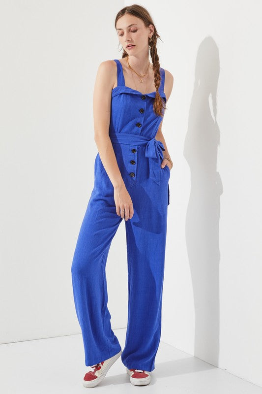 Jade By Jane Boho Luxe Square Neck Belted Jumpsuit | Linen Blend - NeoKira Unlimited