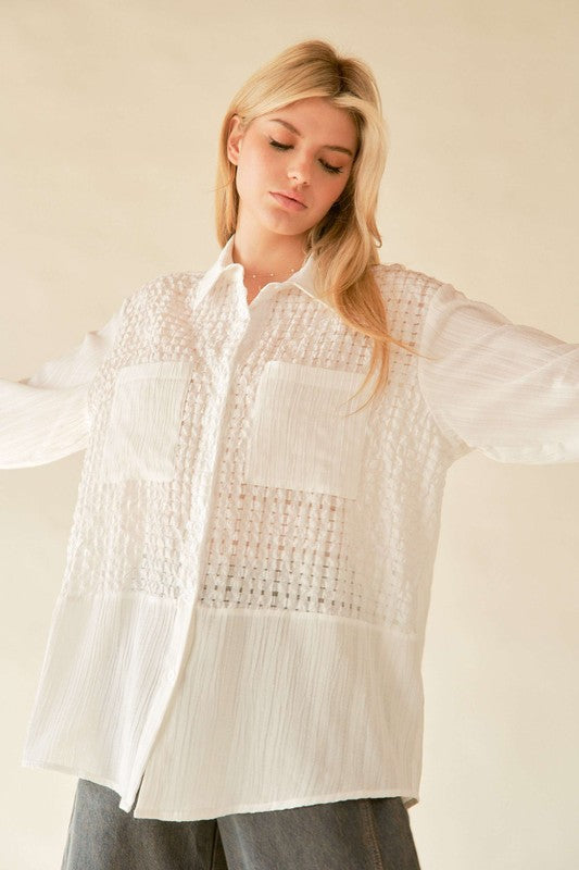 Davi & Dani Crinkled Jacquard Button Down Shirt - NeoKira Unlimited