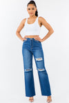 American Bazi High Waist Distressed Wide Leg Jeans Jeans Trendsi Blue 1 