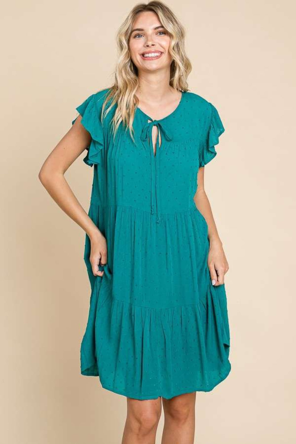 Culture Code Ruffle Cap Sleeve Tiered Dress Mini Dress Trendsi   