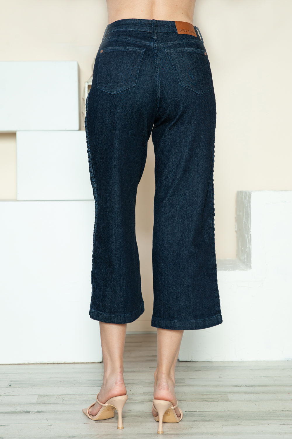 Judy Blue Full Size Side Seam Braid Detail Crop Wide Leg Jeans - NeoKira Unlimited