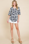 BOMBOM Floral Decorative Button V-Neck Top Top Trendsi   