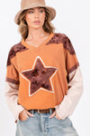 SAGE + FIG Star Patch Long Sleeve Color Block T-Shirt T-Shirt Trendsi Rust S 