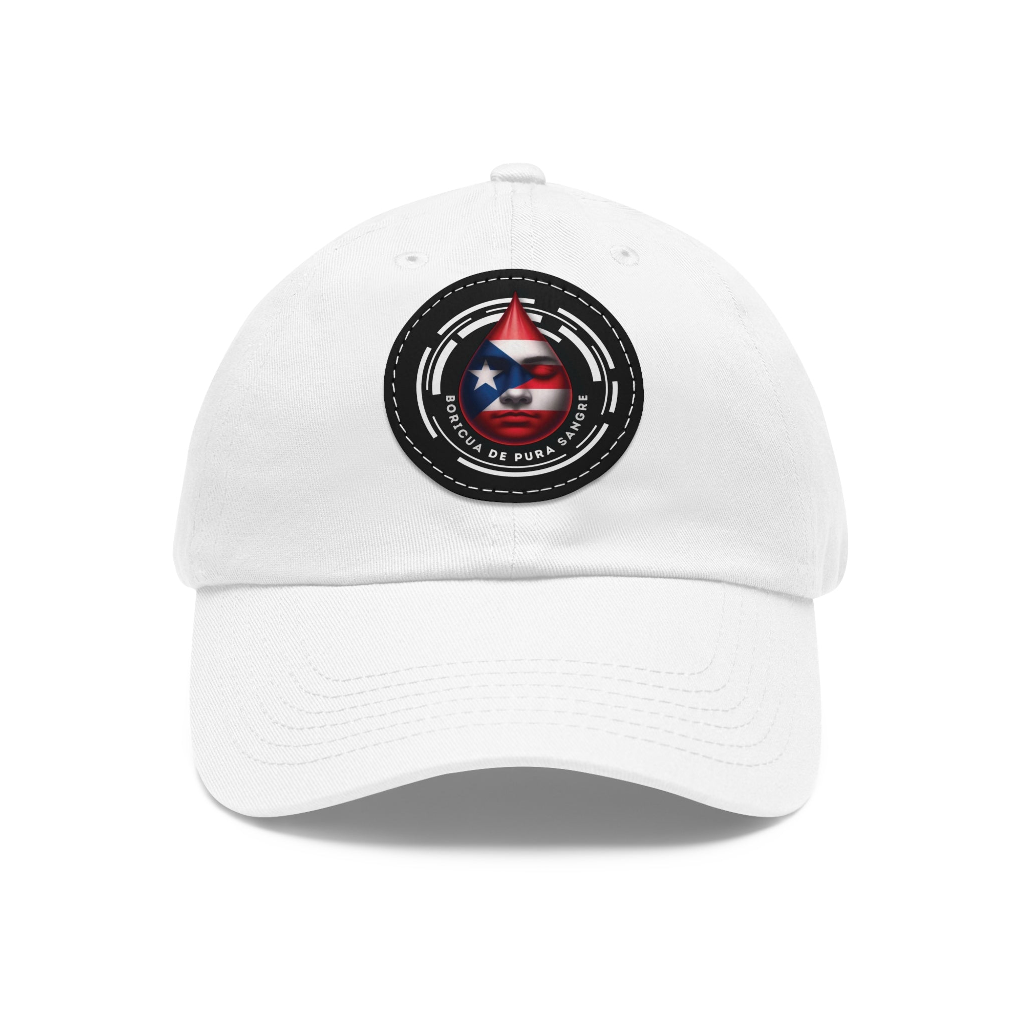 BORICUA DE PURA SANGRE Dad Hat with Leather Patch (Round) Caps Printify White / Black patch Circle One size