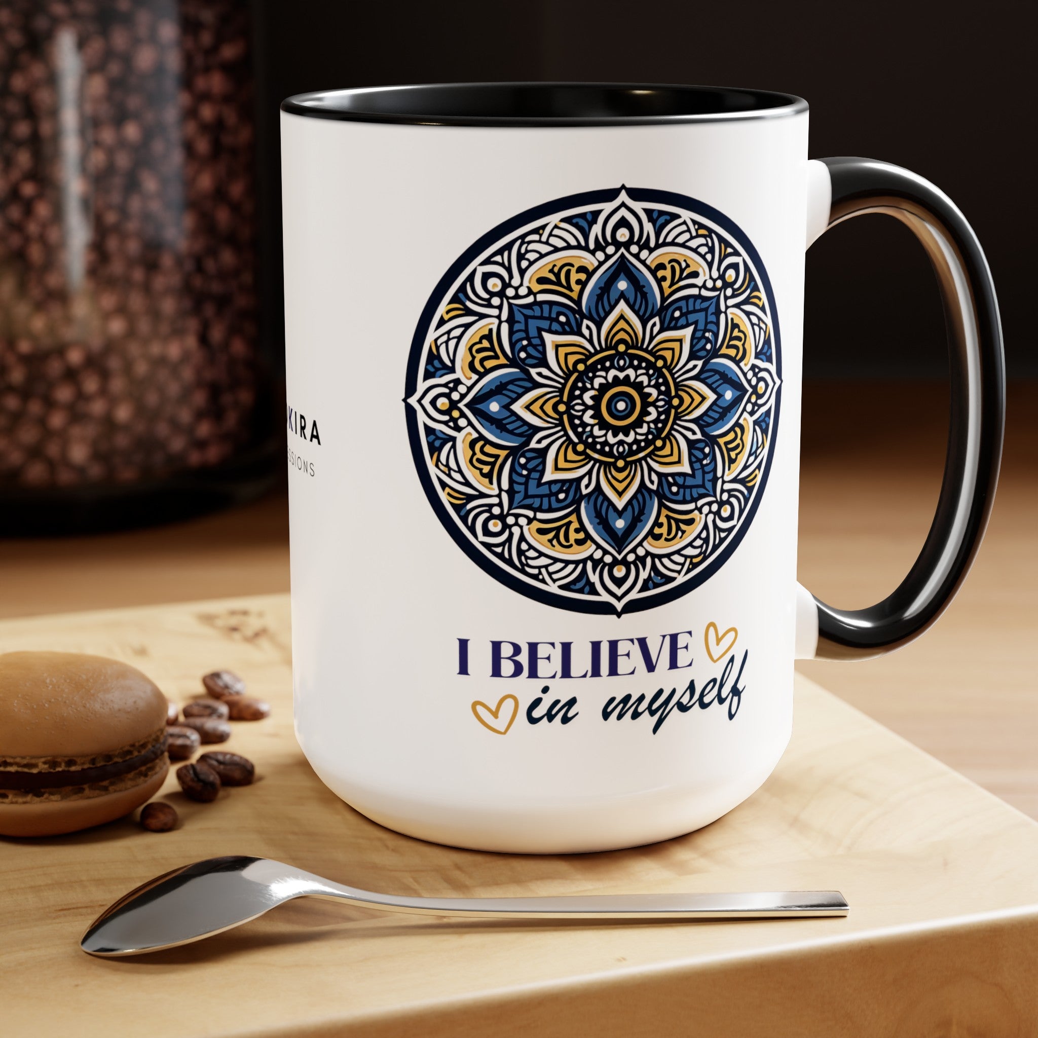 I BELIEVE IN MYSELF MANDALA Two-Tone Coffee Mugs, 15oz 15oz Two-Tone Mug Printify   