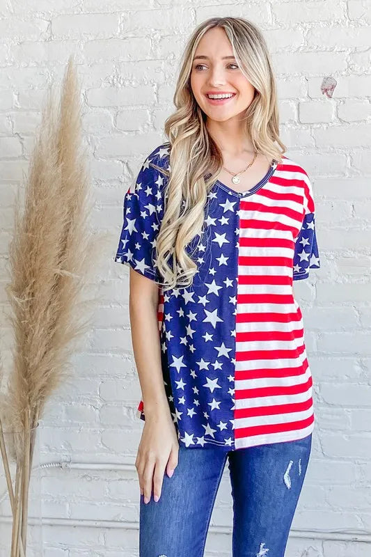And The Why American Flag Short Sleeve Top - NeoKira Unlimited