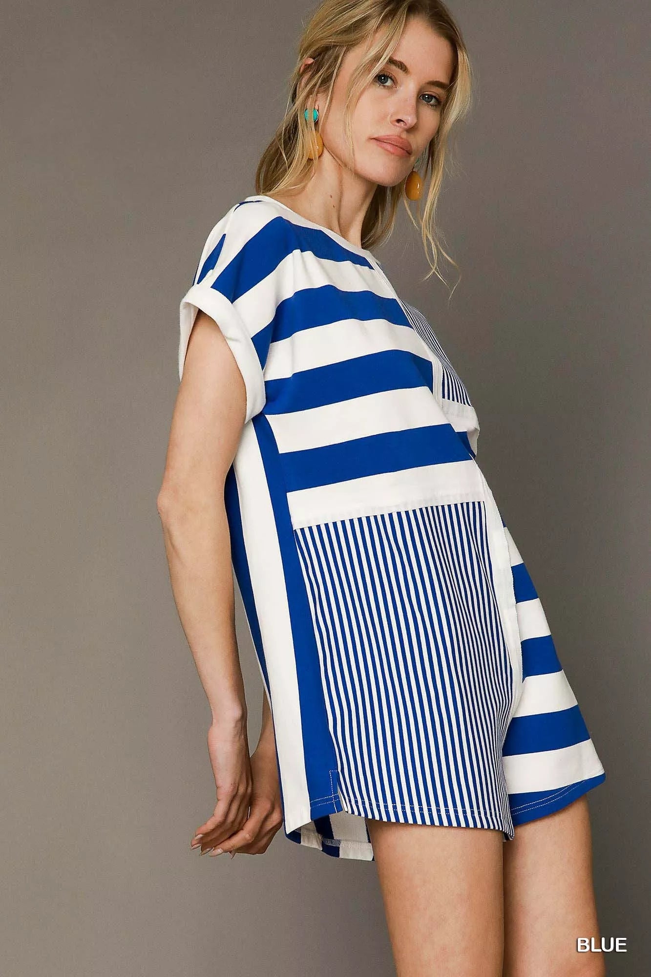 Umgee Mixed Striped Short Sleeve Romper - NeoKira Unlimited