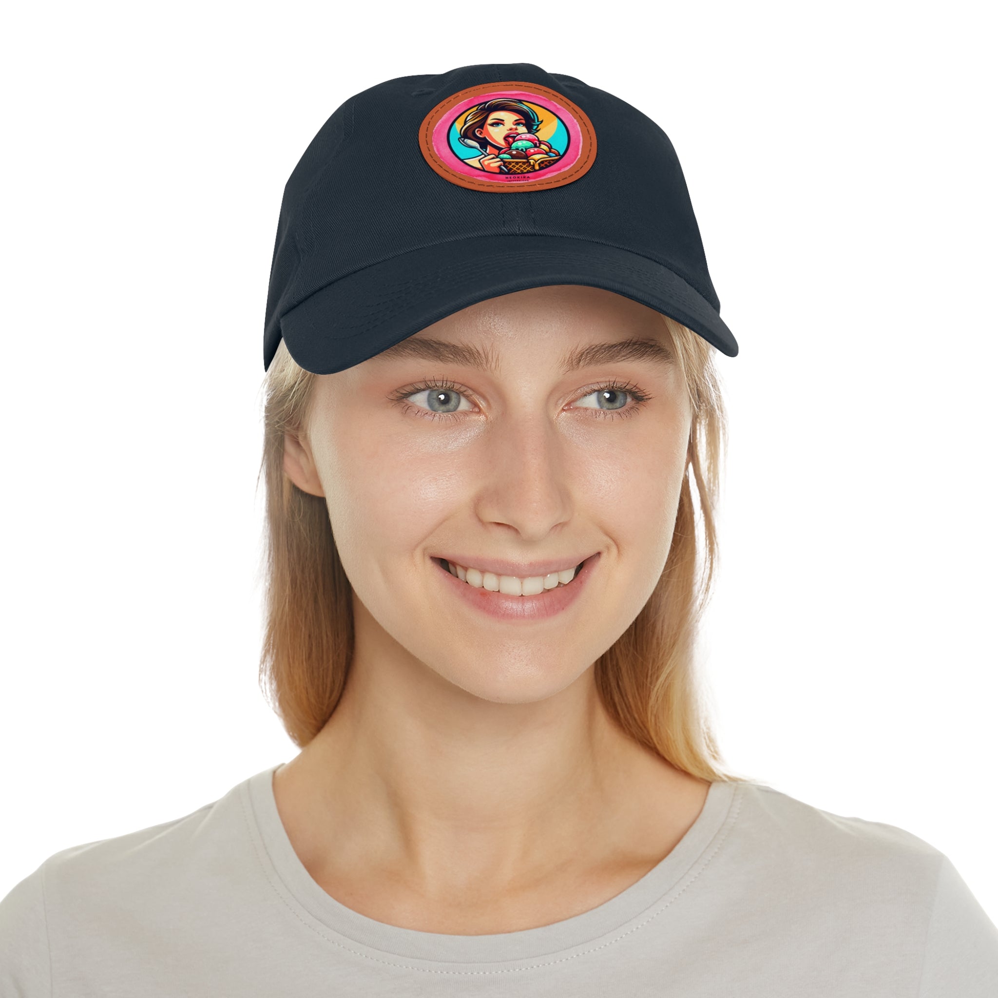 ICE CREAM Dad Hat with Leather Patch (Round) Caps Printify   