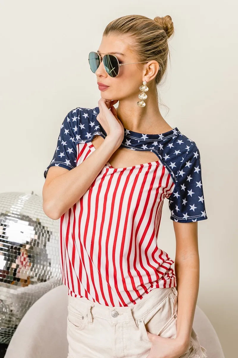BiBi American Flag Theme Front Cut Out Top - NeoKira Unlimited