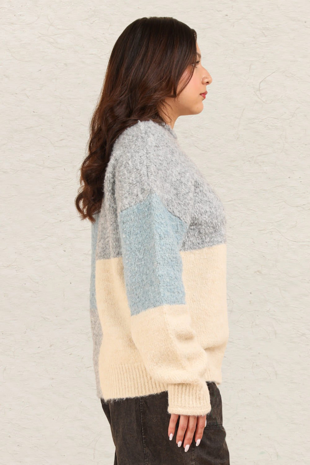 VERY J Color Block Mock Neck Drop Shoulder Sweater - NeoKira Unlimited